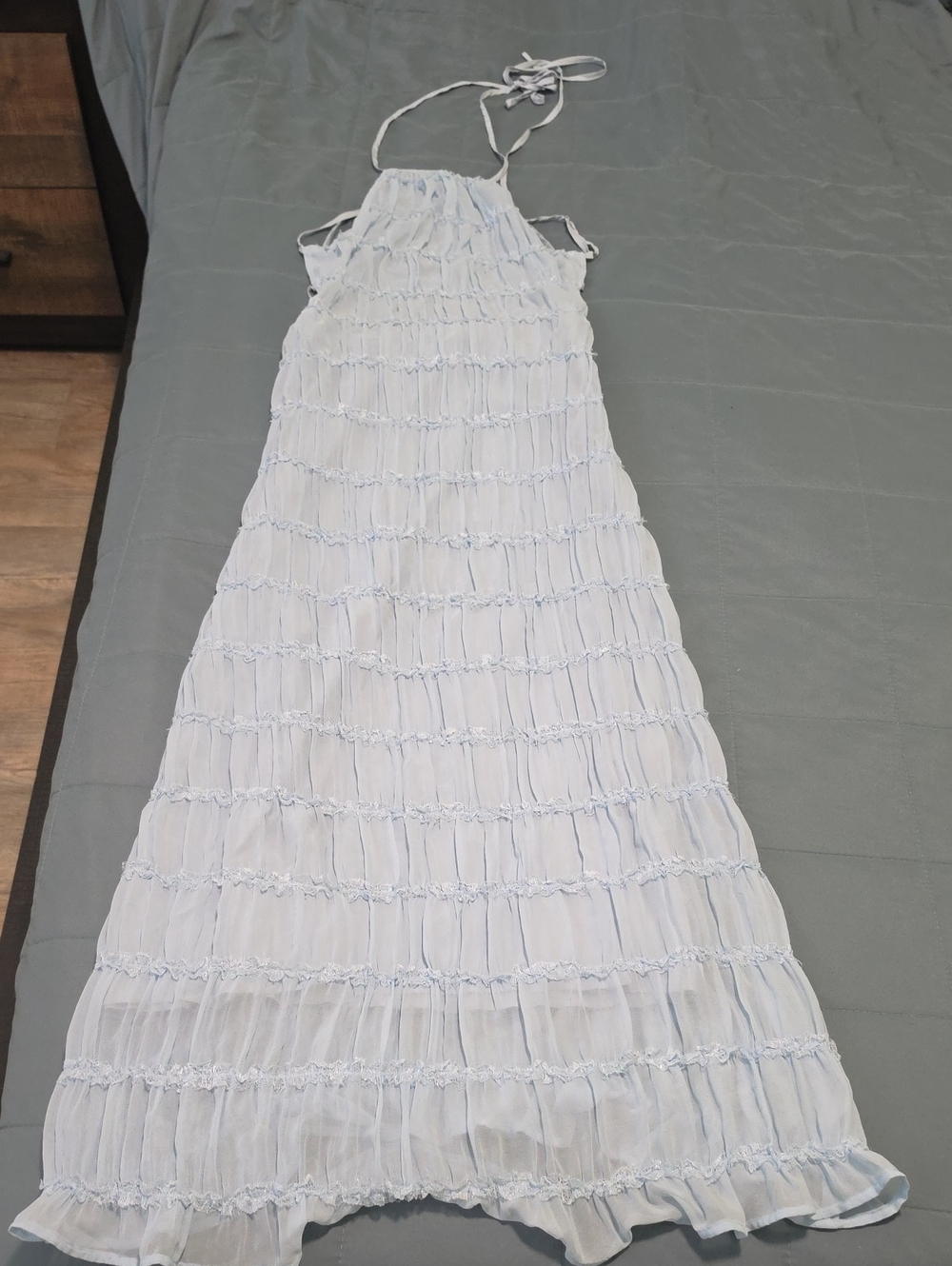 Commense Light Blue Smocked Halter Maxi Dress